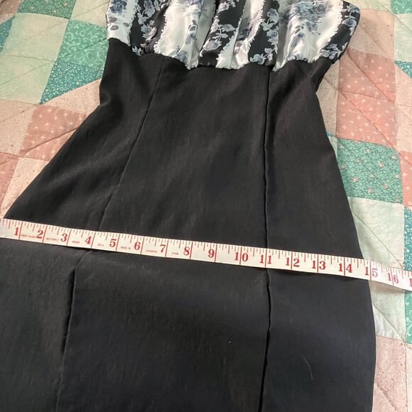 Y2K GLAM Halter Mini Dress Womens S Gray Stripe Black Floral 2000s Vintage - Picture 9 of 9